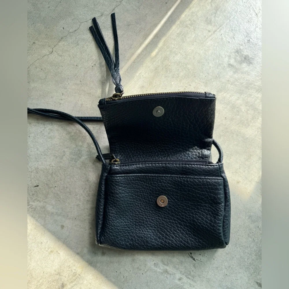 Faux Leather Tassel Mini Crossbody Zipper Purse - Picture 4 of 5